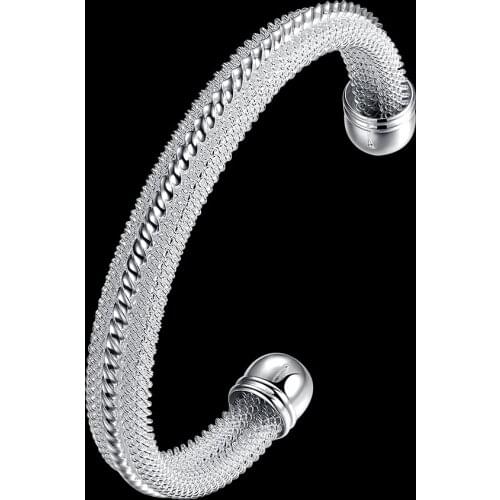 Charm 925 Sterling Silver Bracelets for Women fine net bangle Fashion Wedding Party Christmas Gift Girl student Jewelry