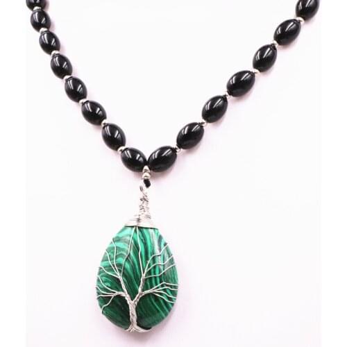 Fashion Women Natural Agates Black Long Chain Beads Necklace Stone Malachite Drop Pendants Strand Necklaces Jewelry 32" A560
