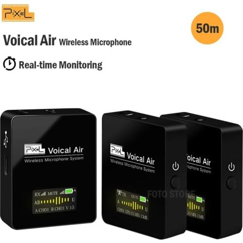 Pixel Voical Air UHF Wireless Lavalier Microphone System with Real time Monitoring Lapel Mic for DSLR Cameras Phones Video mic
