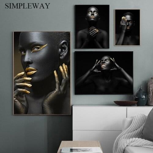Beauty Portrait Black Girl Abstract Decorative Picture Black White Fashion Poster Nordic Wall Art Canvas Print Modern Home Decor