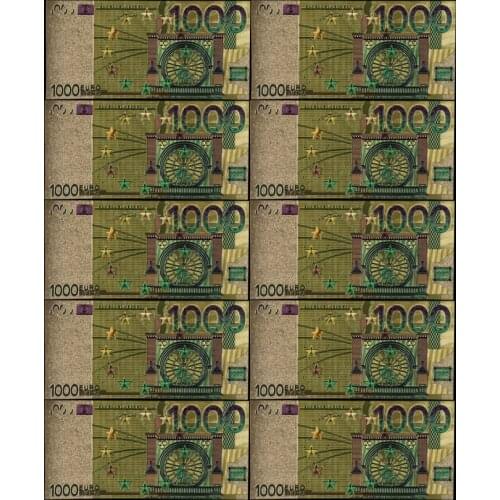Selling10pcs/lot Colored Euro 1000 EUR Banknotes In 24K Gold EU Fake Money Exquisite Craft Collection Gifts
