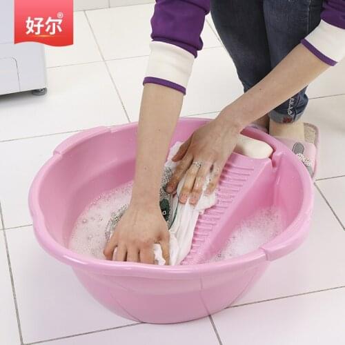Laundry Basin with Washboard Thick Large Plastic Baby Adult Baby Laundry Washtub with Washboard Household Washbasin Dormitory