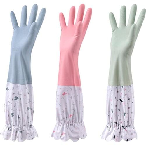 Extended Warm Gloves For Laundry Washing Dishes Housework Cleaning Warm Gloves Long Sleeve Petal Edge Design Waterproof