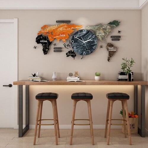 Home Living Room Decor Large World Map DIY Stickers Wall Clock Quartz Watch Mute Modern Self Adhesive Design Wall Decoration