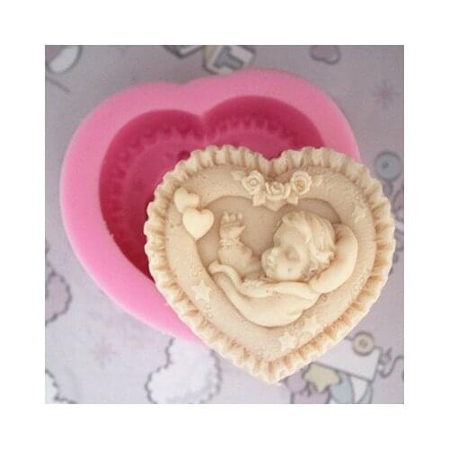 9*8.5*3.5CM Heart-shaped sleeping baby pattern Silicone cake mold / handmade soap mold / chocolate mold clay craft mould
