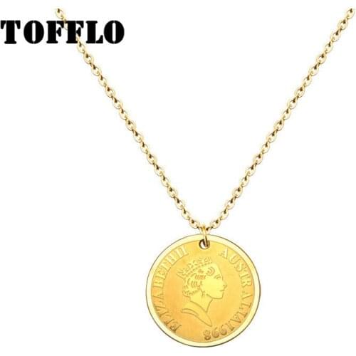 TOFFLO Queen Elizabeth Lmage Cross Chain Necklace Titanium Steel For Women Stainless Steel Jewelry Gift BSP294