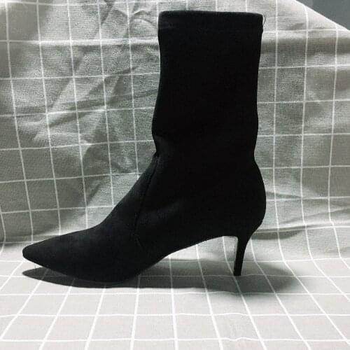 Kmeioo Ankle Boots For Women 2020 Winter Ladies Shoes Faux Suede 6.5CM Kitten Heel Shoes Black Red Pointed Toe US Size 5-15