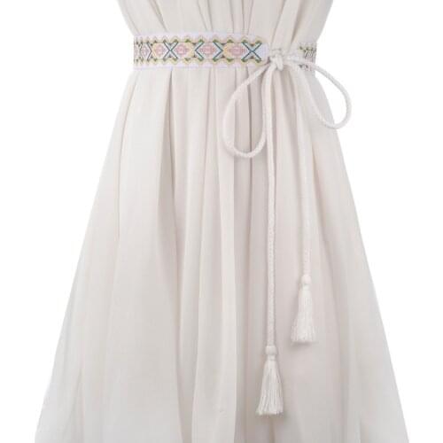 Bohemia Ethnic Fashion PU Leather Tassel Ladies Braided Belt Self-Tie Thin Waist Rope Belt PD04