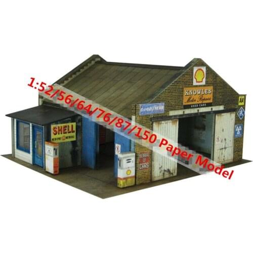 1:87/76/56/64/52/150 Scale Auto Repair Station Paper Model Train Shop Sand Table Model for Paper DIY