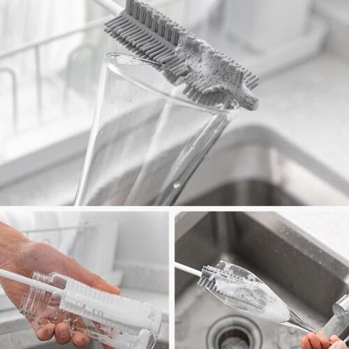 1pc Home Long Handle Bottle Brush Cup Scrubbing Silicone Brush Cleaning Cup Cleaner Kitchen 30cm Kitchen Wash Bottle For Wa M0U0