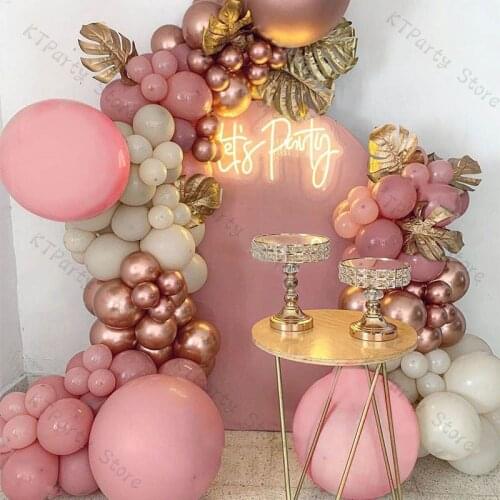 119pcs Dusty Pink Balloon Wedding Decoration Garland Kit Baby Shower Birthday Party Decor Chrome Gold Natural Sand Color Arch