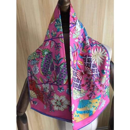 2021 new arrival fashion elegant brand flower design 100% silk scarf 90*90 cm square shawl twill wrap for women lady girl