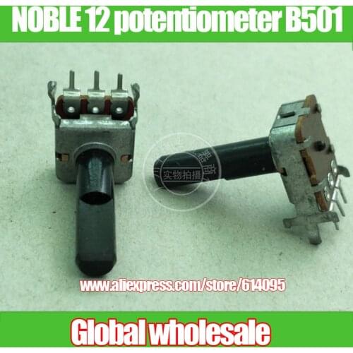 3pcs NOBLE 12 square horizontal single potentiometer B501 500 ohm / with midpoint / shank length 23MMF