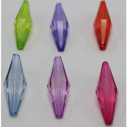 30 Mixed Color Acrylic Transparent Faceted Double Cone Long Bicone Beads 36X12mm