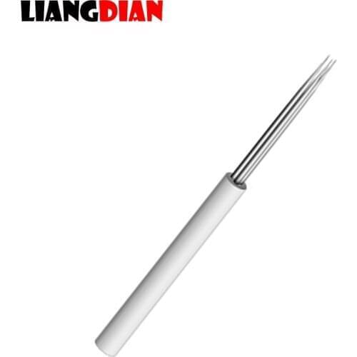 50pcs/lot Sterilized White R3 R4 R5 Prong Round Needle Manuel Permanent Makeup Embroidery Eyebrow 3D Tattoo Needle