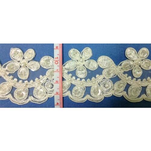 FREE SHIPPING 5cm organdy polyester embroidery framed beaded and sequined veil dress lace trim,XERY-Z728