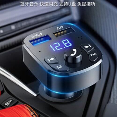 Bluetooth 5.0 FM Transmitter Car Player Kit Card Car Charger Quick With QC3.0 Dual USB Voltmeter AUX IN/OUT DC 12V 24V
