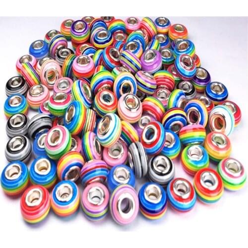 50pcs Rainbow Color Round Loose Hole Plastic Resin Beads Spacer fit Pandora Bracelet Bangle Chain Necklace for Jewelry Making
