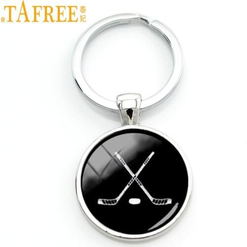 TAFREE 2017 trendy ice hockey keychain crossed hockey sticks key chain elegant leisure sports hockey fans gift jewelry KC424