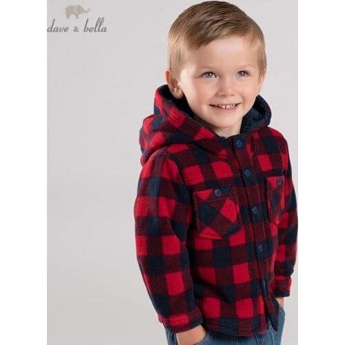 DBW11716 dave bella winter baby boys casual plaid hooded pockets pockets coat children tops fashion infant toddler outerwear