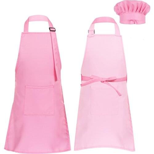 2020 Cooking Kitchen Apron Kid Children Kitchen Chef Adjustable Apron and Chef Hat Set for Cooking Baking Painting Training Wear