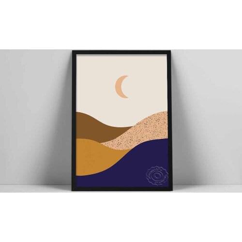 Moon Landscape Art Print | Crescent Moon Poster | Modern Boho Printable | Minimal Moon Print | Neutral Hills Wall ArtlWhite Fbs