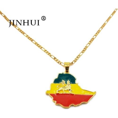 JINHUI fashion women new Colour Ethiopia Map gold color necklaces pendant men 45cm chain Africa Jewelry gifts Wholesale