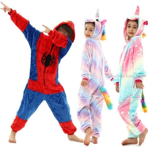Kigurumi Dinosaur Onesie Baby Kids Pajamas Unicorn Costume Anime Cartoon Pijama Suit Lion Bunny Winter Warm Pajama Boy Girl Sets
