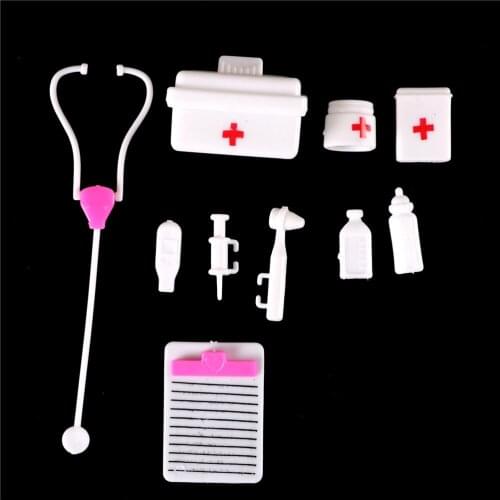 1Set Doll Accessories Plastic Doctor Toys for girls Medical Kit Medicine Box For Pets Toys kids role play pretend play