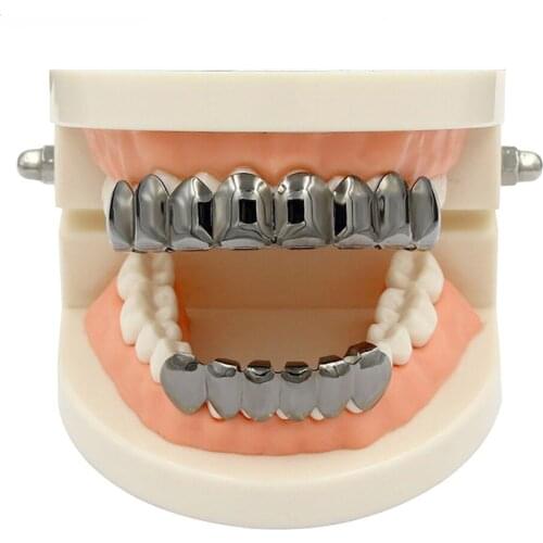 Fashion Punk Party 8 Teeth Rose GOLD PLANTING Top&Bottom Grillz Bling Mouth Teeth Caps Hip Hop Grillz Gold Teeth Grills for Gift