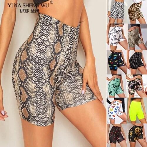 Fashion Snakeskin Print Yoga Shorts Women Summer Breathable Sports Casual Sexy Cycling Sport Short Pants Sportswear Quick Drying
