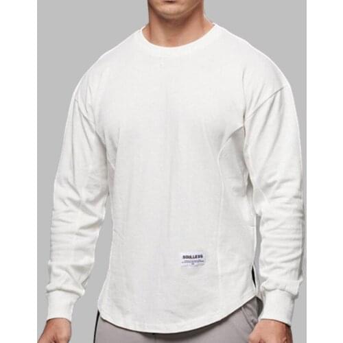 Men Long Sleeve Shirts Solid Cotton T Shirt Curved Hem Mens Autumn Shirt for Men Workout Streetwear