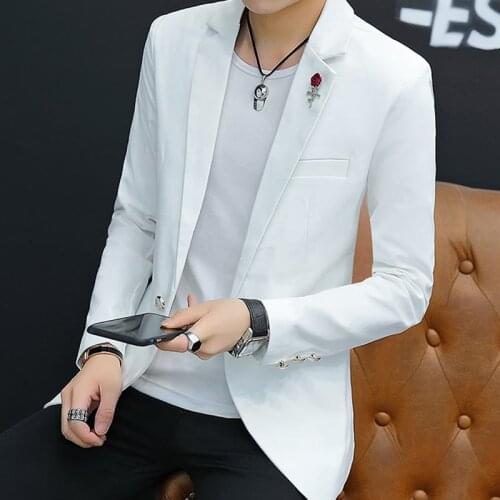 Mens Smart Casual Jacket One Button Blazers Jackets Fashion Business Casual Coat Long Sleeve Black White Red Yellow D54