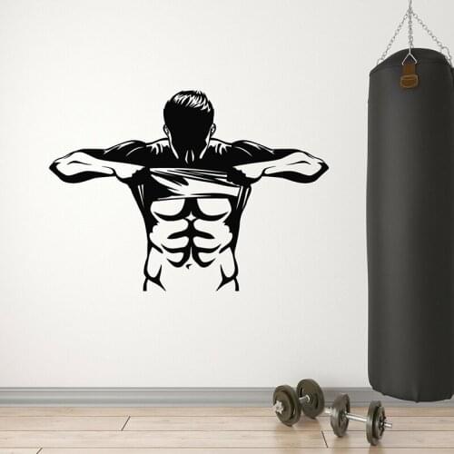 Bodybuilding Wall Decal Sport Gym Bodybuilding Athlete Muscle Wall Stickers Gym Home Bedroom Decor Vinyl Removable Mural C089