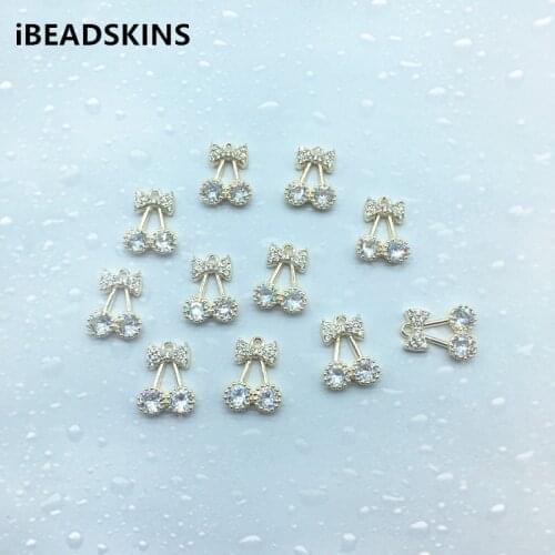 New arrival! 14x11mm 50pcs Copper/Cubic zirconia Bows charm for Necklace DIY /Earrings parts,hand Made Earrings Jewelry DIY