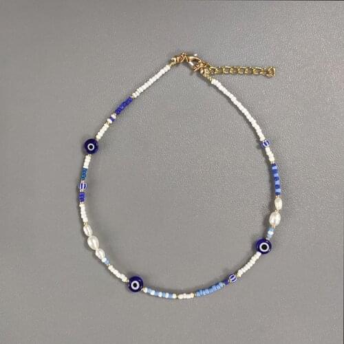Bohemian Style Natural Pearl Blue Eye Beaded Necklace Temperament Ladies Beach Travel Fashion Accessories Choker Exquisite Gifts