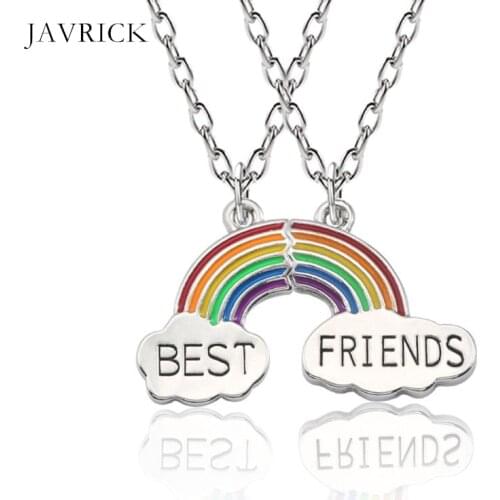 2Pc Colorful Rainbow Clouds Pendant Puzzle Necklace Best Friend BFF Jewelry Kids Personality Neck Decoration Birthday Gift