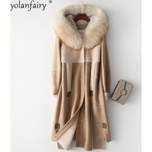 Natural Fur Coat Female Long Winter Clothes Women Warm Raccoon Dog Fur Collar Hooded Woman Jacket Abrigo Mujer 090308 Pph1460