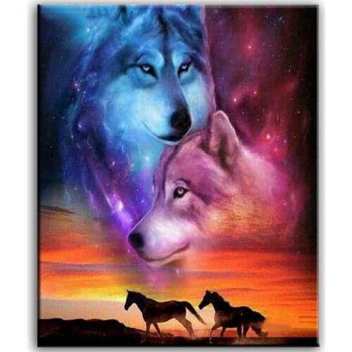 Full 5D Diy Daimond Painting "Wolf Horse" 3D Diamond Painting Round Rhinestones Diamant Painting Embroidery Animals Mosaic decor