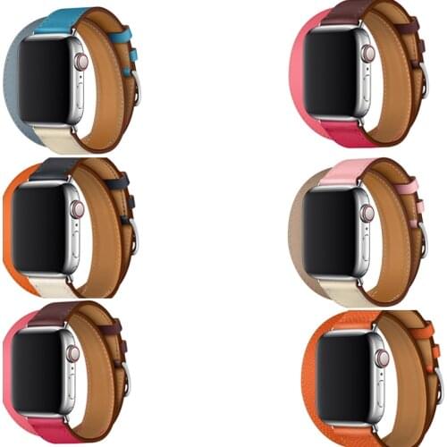 Series 6/5/4/3/2/1 Leather Double Tour band for Apple Watch strap 38mm 42 40 44mm For iwatch 6 5 Wrist Band Bracelet