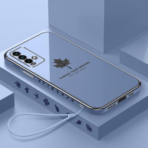 Luxury Cute Maple Leaf Square Silicone Phone Case For Xiaomi Mi 11 10 9 8 Lite Redmi Note 10 S 9T 8 Pro Ultra-thin Strap Funda