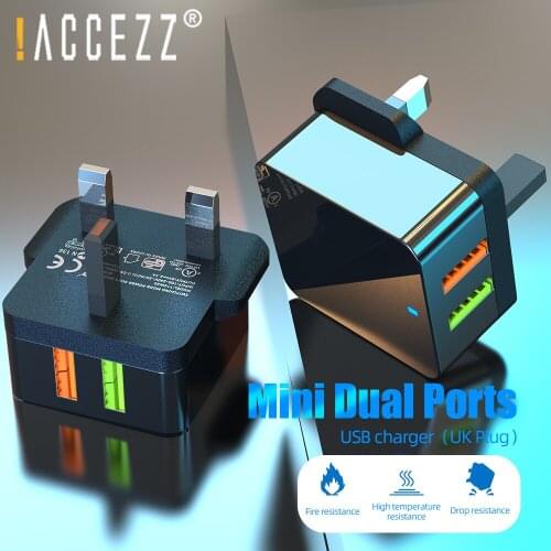 !ACCEZZ UK Plug USB Charger 1/2 USB Ports Quick Charge For iPhone 11 Max Pro Samsung Mobile Phone Portable Travel Wall Adapter