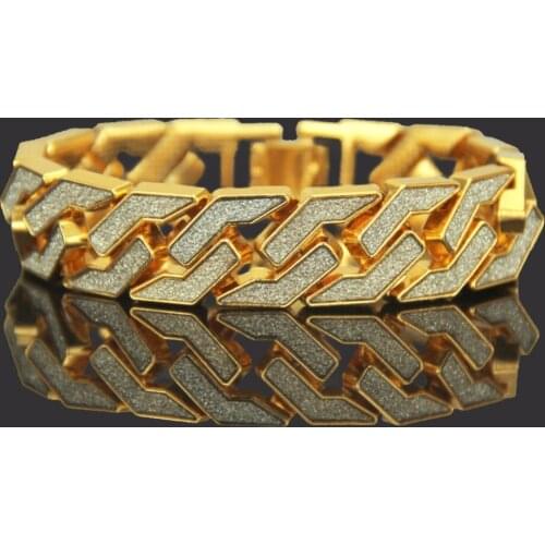 Hip Hop Full AAA CZ Stone Pave Bling Iced Out Rapper Bracelet Unique Gold Color Watch Band Link Chain Bracelets for Men Jewelry