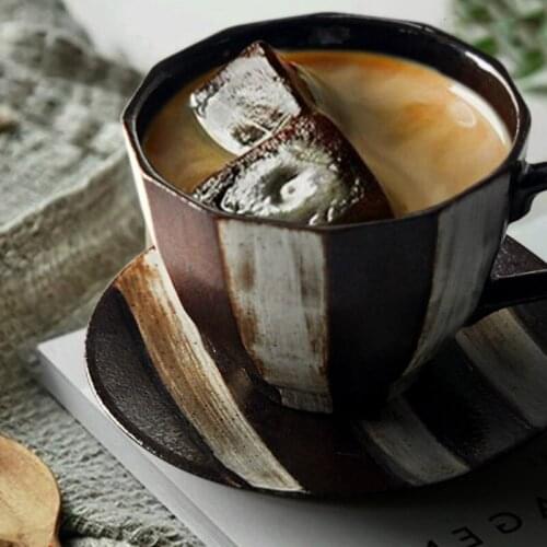 Japanese-style handmade stoneware coffee cup and saucer set home simple afternoon tea cup group art retro coffee cup LB031009