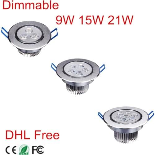 20pcs/lot DHL Free,9W 15W 21W DimmableLED Panel Light Recessed LED Ceiling Downlight 85-265V Warm White/Cold White indoor light