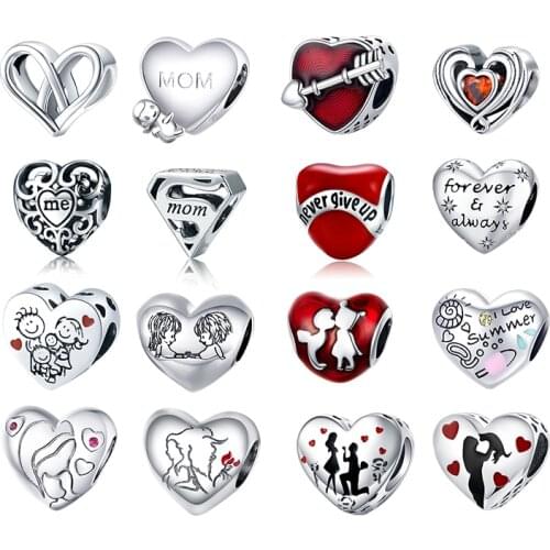 WOSTU Authentic 925 Sterling Silver Hot Sale Heart Shape Charms Pendant Fit Bracelet Women Party Fashion DIY Jewelry Gift Making