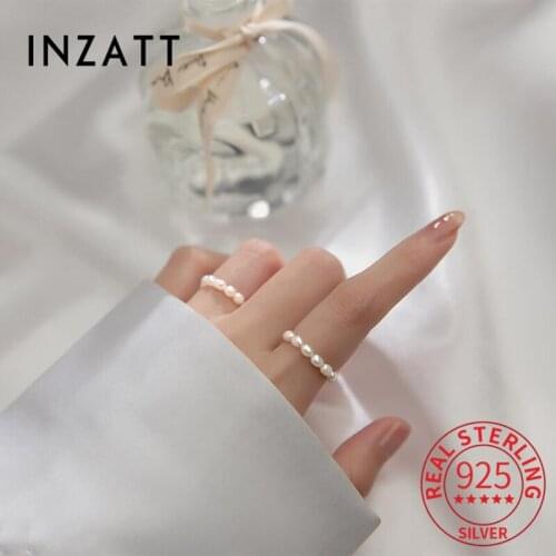INZATT Real 925 Sterling Silver Irregular Pearl Adjustable Ring For Women Punk Geometry Fine Jewelry Accessories Drop shipping