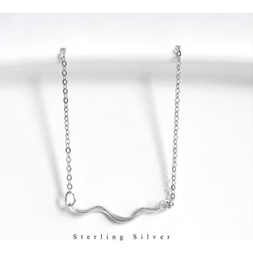 Simple One Word Wave Necklace Chain Jewelry Silver Trend Personality Collarbone Silver S925 Pure Chic Temperament Women Cross