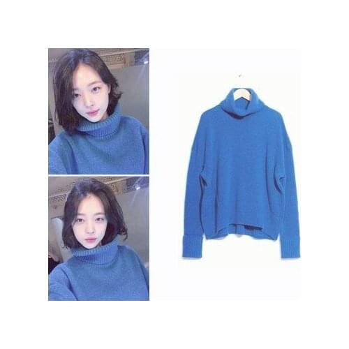 Kpop IU Lee Ji Eun winter warm fashion Loose sweater women Streetwear casual High collar thick long sleeved solid color sweaters