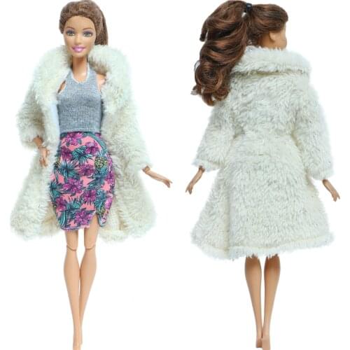 1 Set Handmade White Wool Coat High Quality Long Sleeves Dress Winter Wear Warm Accessories Clothes for Barbie Doll DIY Toy